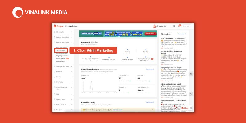 Bước 1: Chọn “Kênh Marketing” tại Kênh Người Bán.